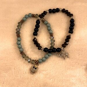 2 Stretchy Bracelets. Elephant & Owl Charm
